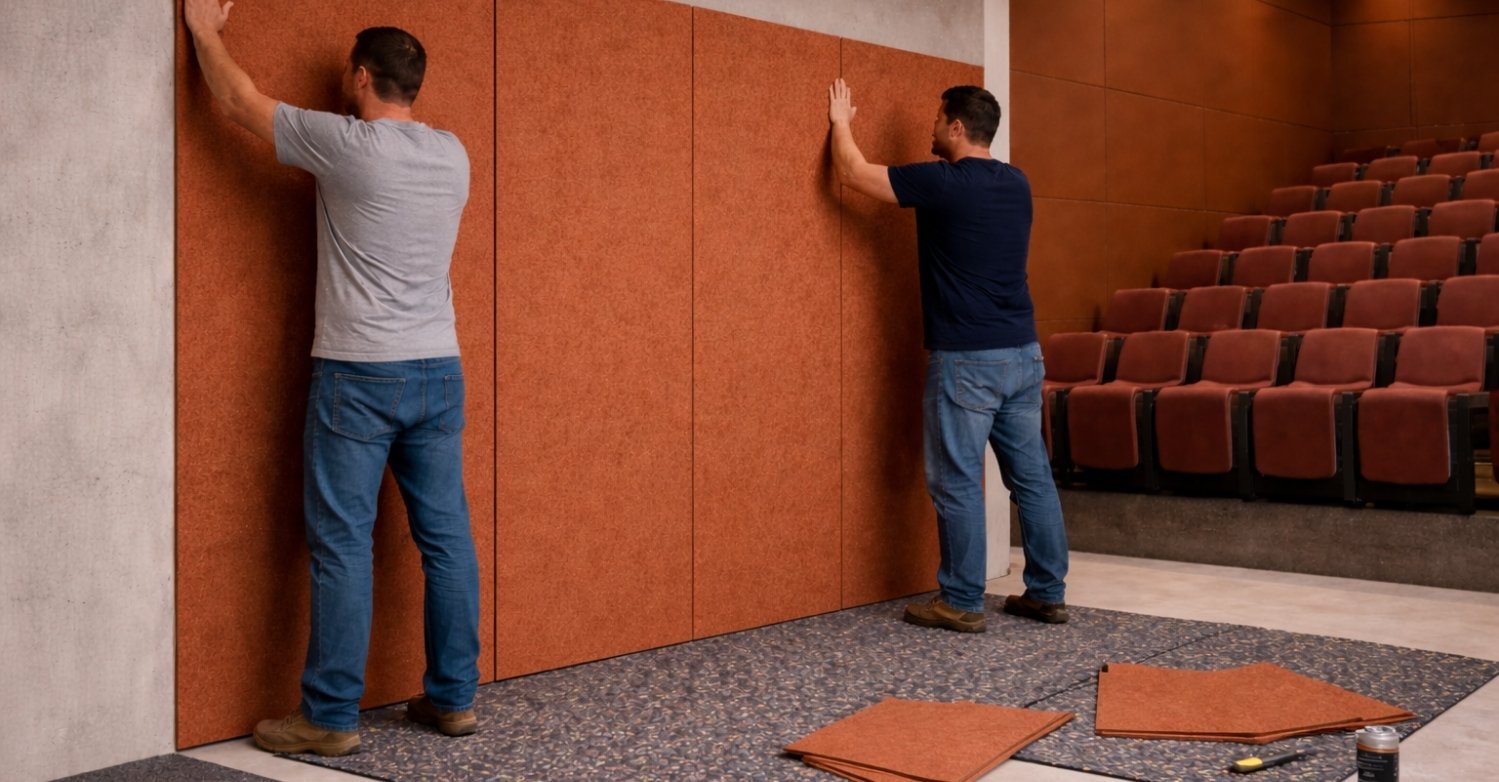 Acoustic panels for cinema reverberation control and clarity